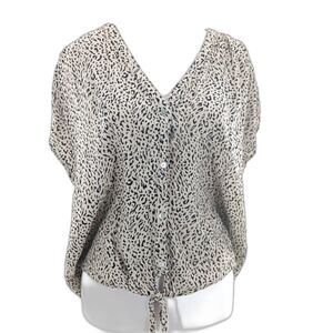 Mi Ami Leopard Print Tie Front Button Up Blouse Size XL